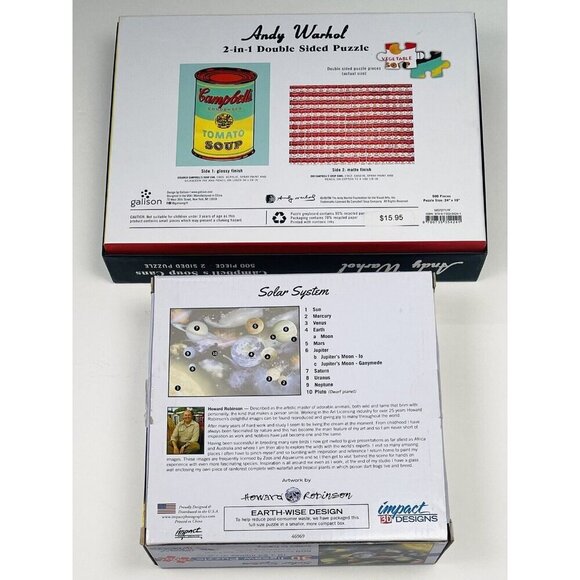Lot 2 JIGSAW PUZZLES 500pcs Andy Warhol Campbell's Soup 3D Solar System NIB NEW - Picture 3 of 3